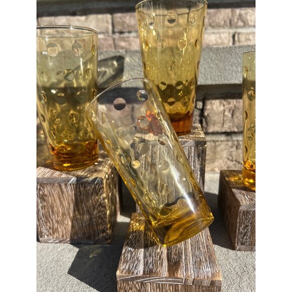 Hazel Atlas Capri Dot/Eldorado Gold Amber Glass Tumblers. - Picture 5 of 8